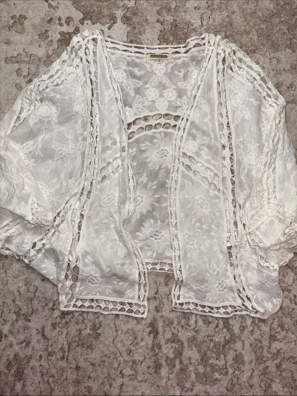 Amber Skye Lightweight White Crochet Open-Front Cardigan